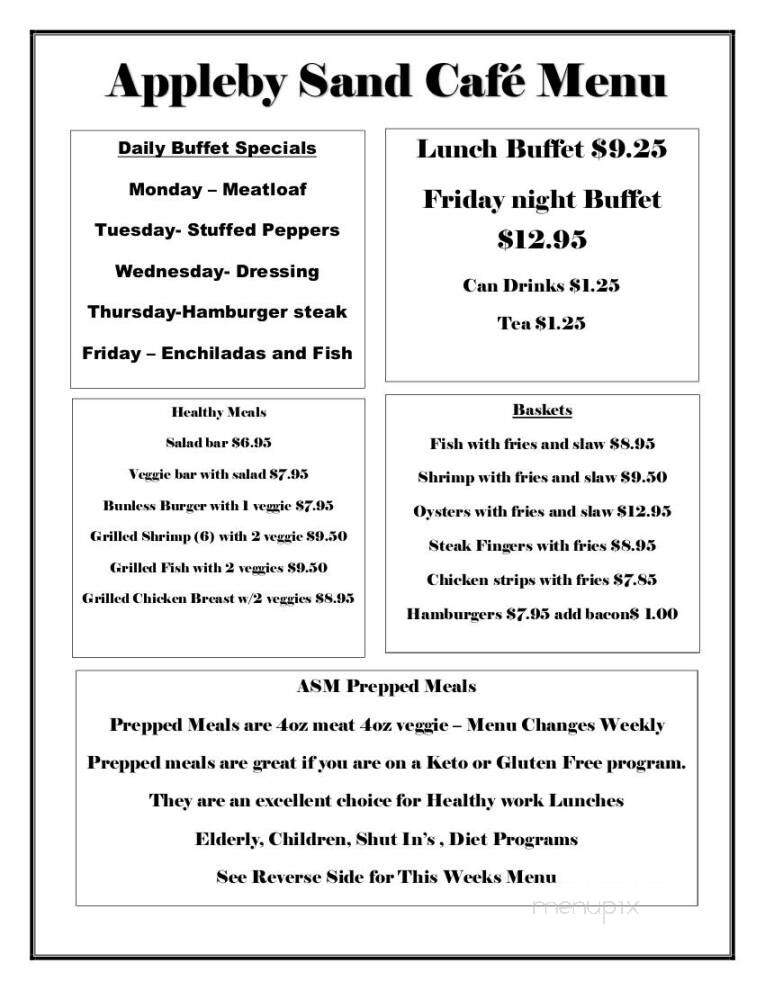 Appleby Sand Cafe - Nacogdoches, TX menu_pic
