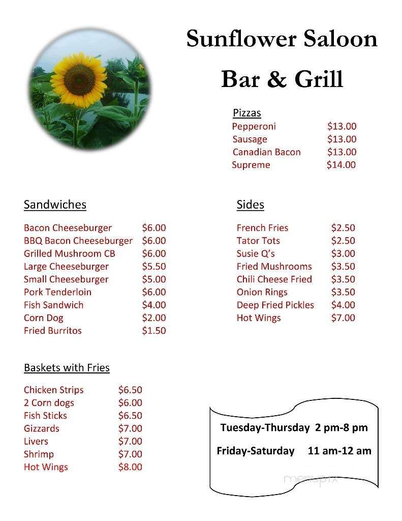 Sunflower Saloon - Blue Mound, KS menu_pic