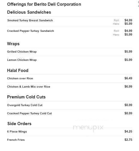 Berito Deli Corp - Brooklyn, NY menu_pic