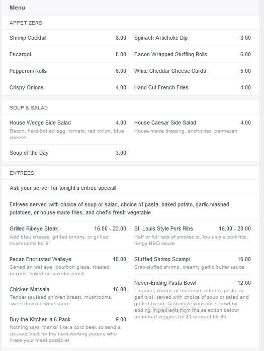 Scharenberg's White Lake Beach - Montello, WI menu_pic