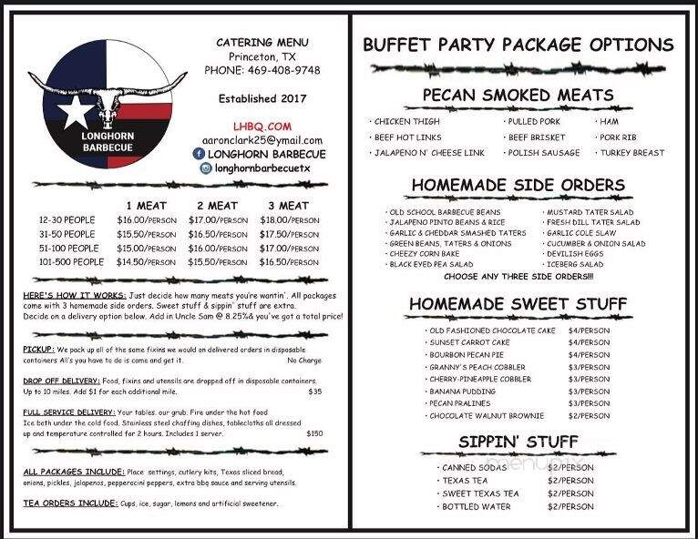 Longhorn Barbecue - Princeton, TX menu_pic