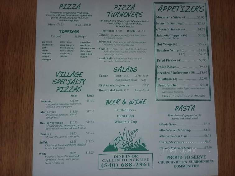 Village Pizza Too - Churchville, VA
