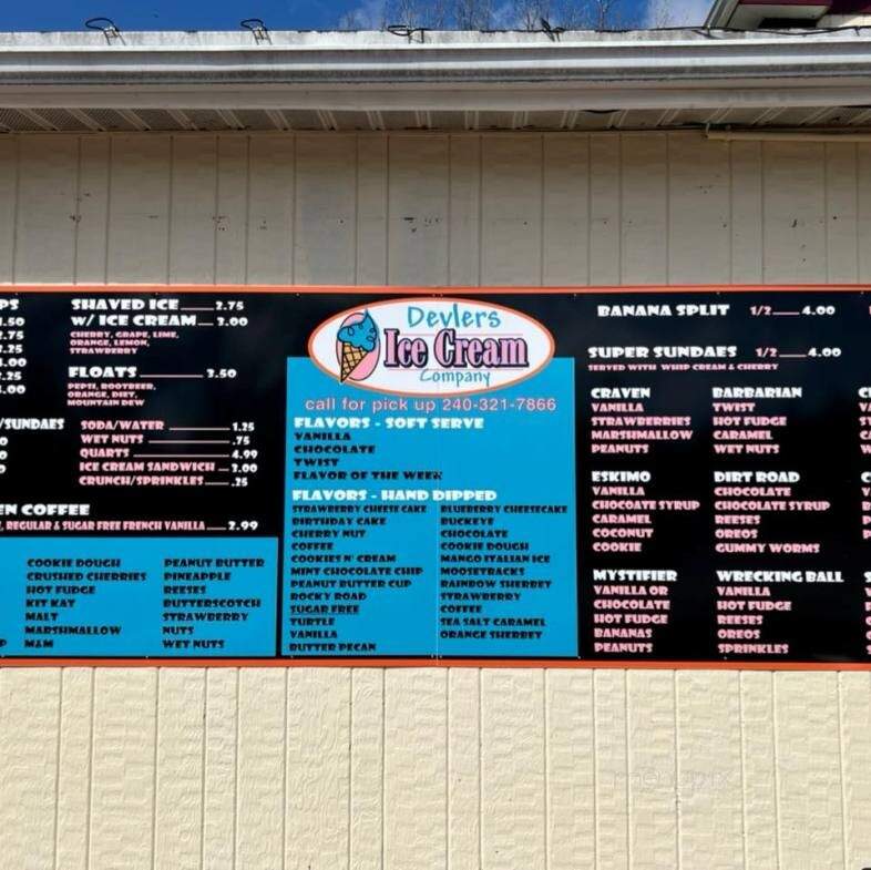 Devlers Ice Cream - Oakland, MD menu_pic