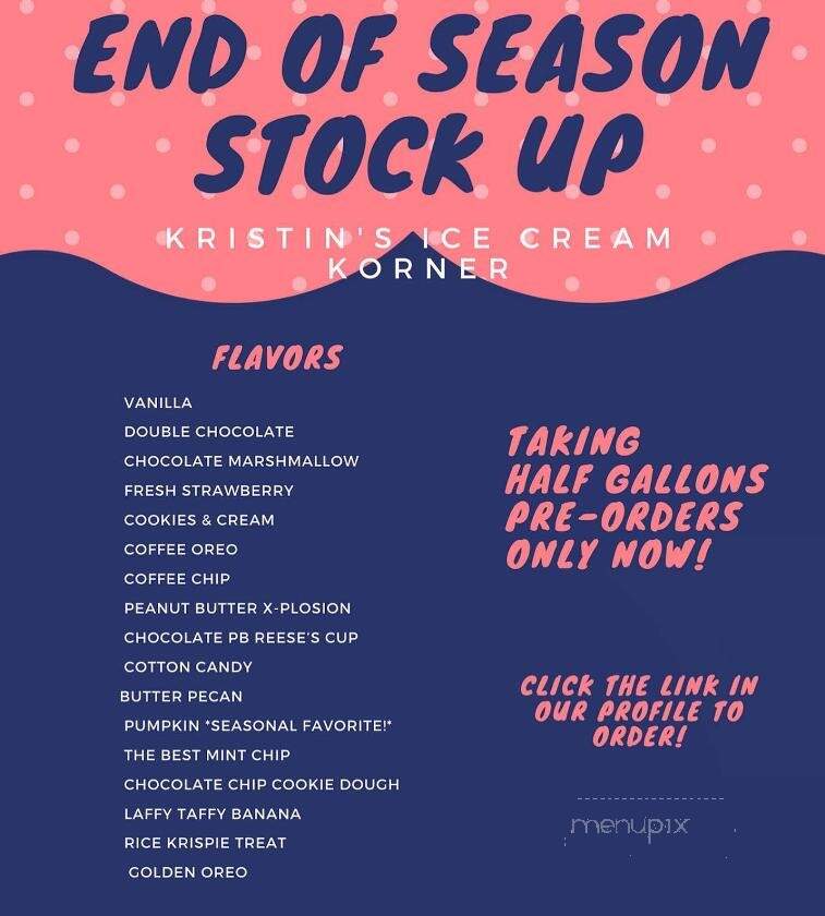 Kristin's Ice Cream Korner - West Kittanning, PA menu_pic