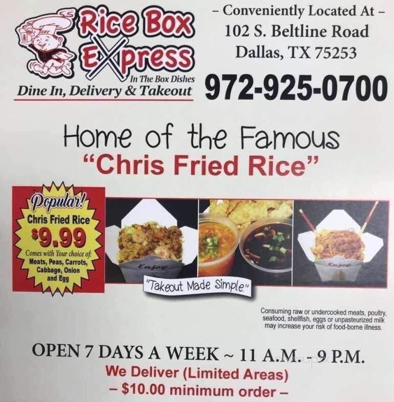 Rice Box Express - Dallas, TX menu_pic