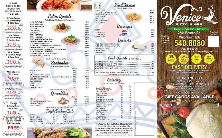Venice Pizza & Grill - Wilbraham, MA menu_pic