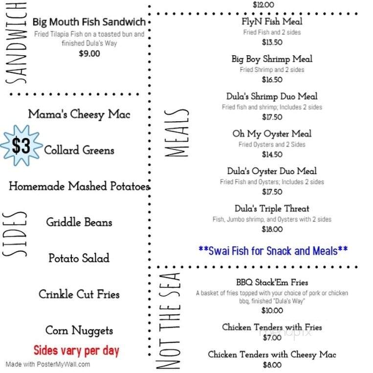 Dula's Fish on the Fly - Chesapeake, VA menu_pic