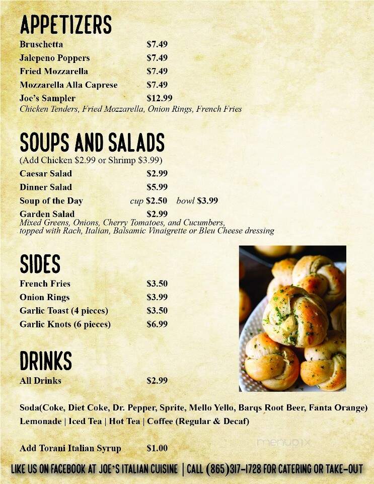 Joe's Italian Cuisine - Maryville, TN menu_pic