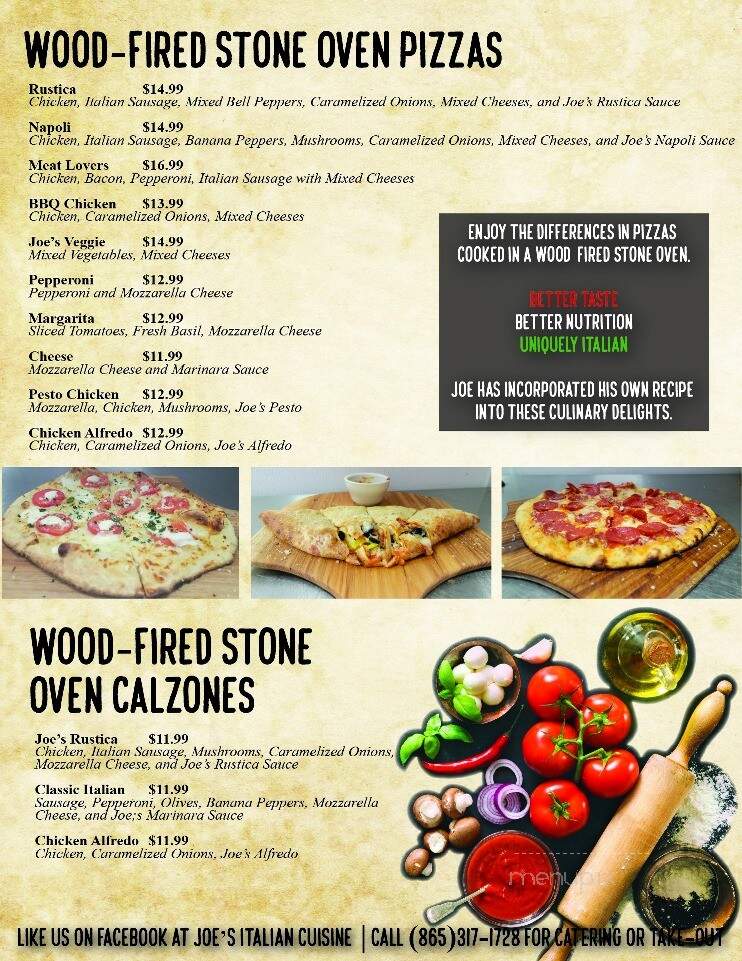 Joe's Italian Cuisine - Maryville, TN menu_pic