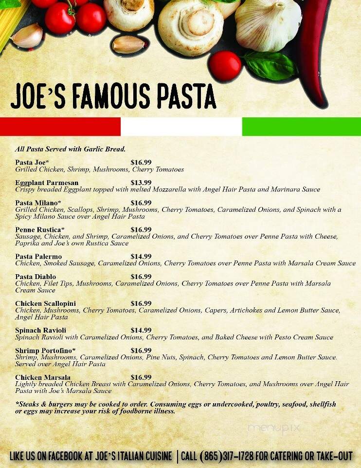 Joe's Italian Cuisine - Maryville, TN menu_pic
