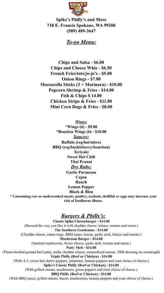 Spikes - Spokane, WA menu_pic