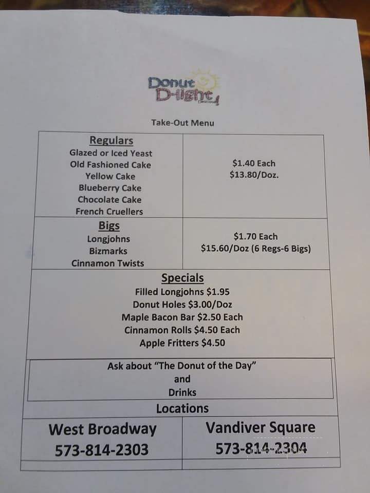 Donut D-Light - Columbia, MO menu_pic