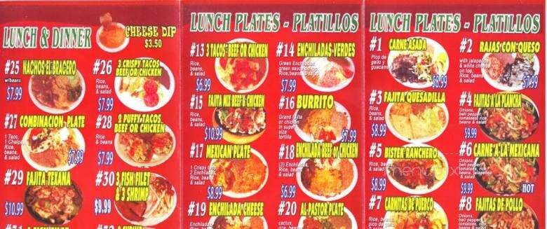 El Bracero Mexican Restaurant - San Antonio, TX menu_pic