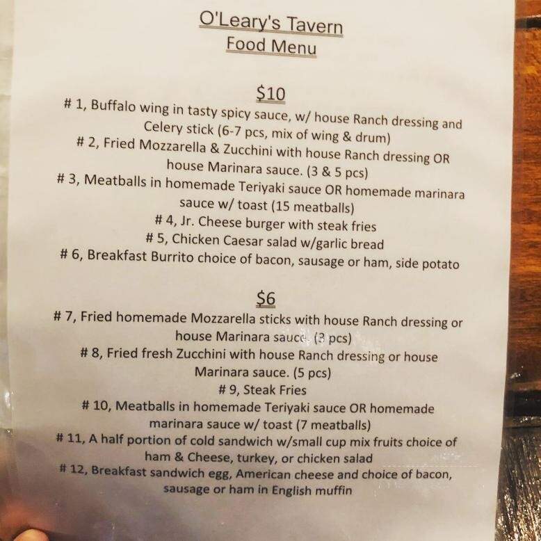 Oleary's Sidebar - Ventura, CA menu_pic