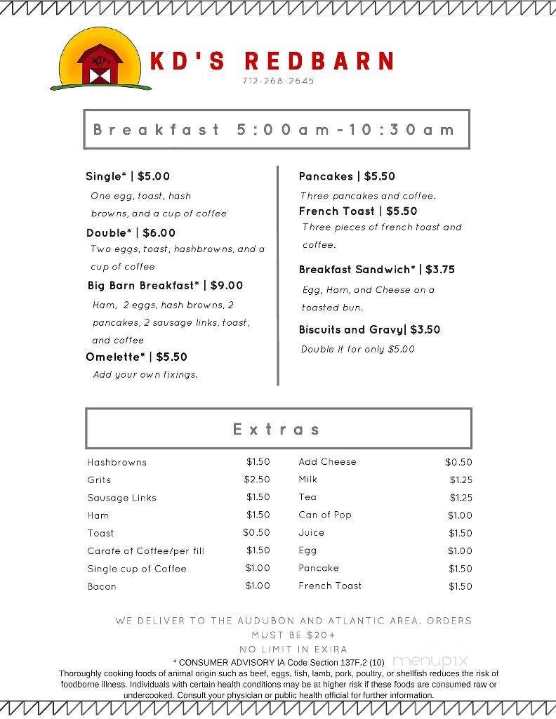 Red Barn - Exira, IA menu_pic