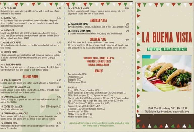 Buena Vista Restaurant - Altus, OK menu_pic