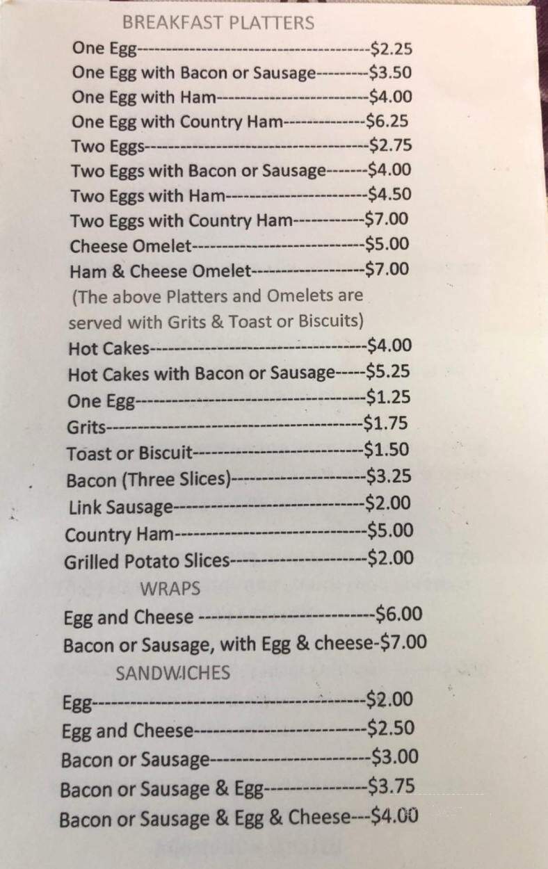 Dinner Bell Restaurant - Aiken, SC menu_pic