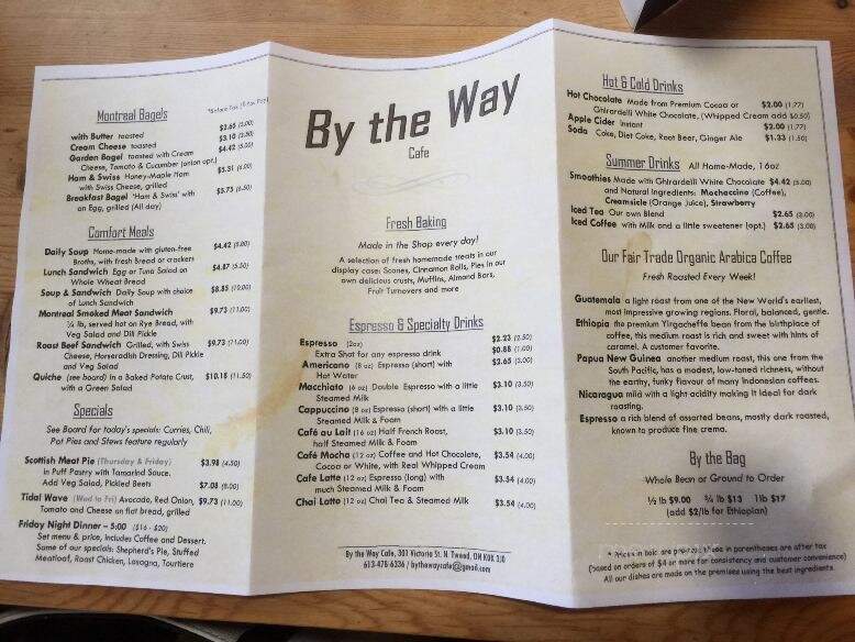 By The Way Coffee - Tweed, ON menu_pic