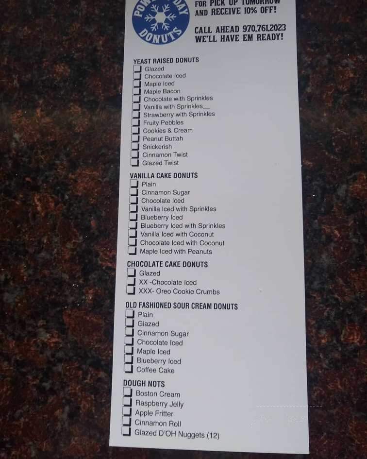 Powder Day Donuts - Steamboat Springs, CO menu_pic