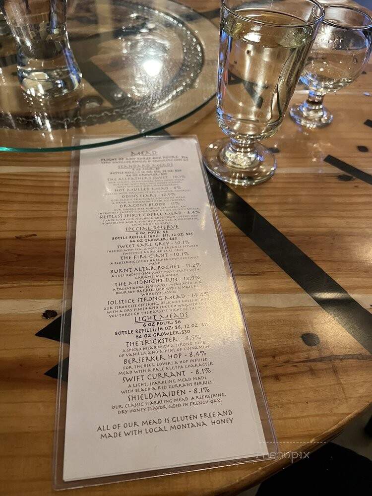 Valhalla Meadery - Bozeman, MT menu_pic