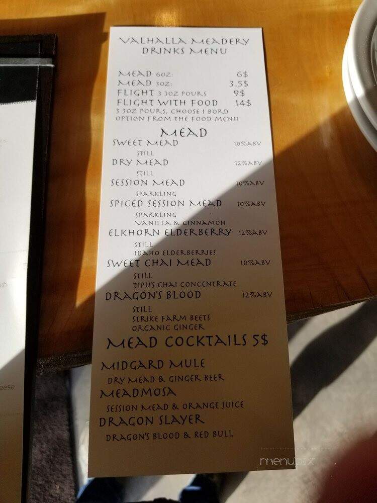 Valhalla Meadery - Bozeman, MT menu_pic