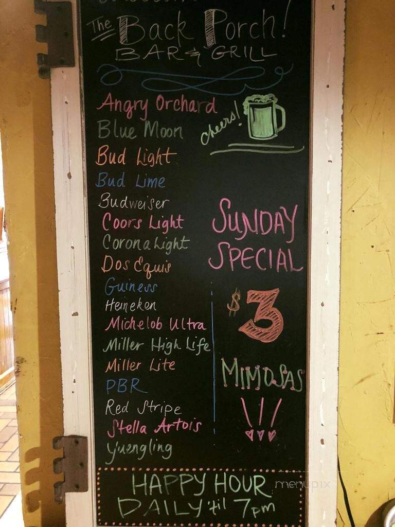 Back Porch Bar and Grill - Pensacola, FL menu_pic