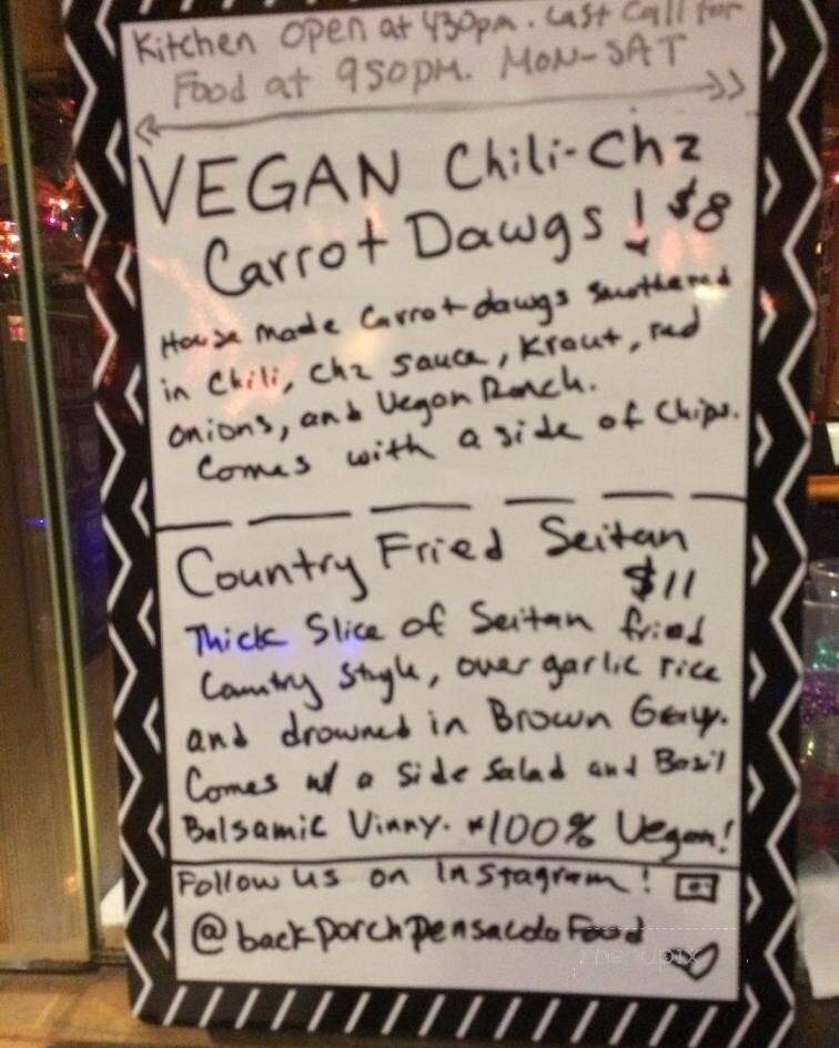 Back Porch Bar and Grill - Pensacola, FL menu_pic
