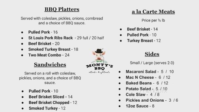 Monty's BBQ - Atlantic Highlands, NJ menu_pic