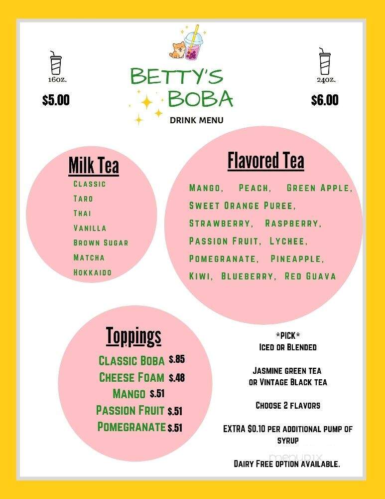 Betty's Boba - Idaho Falls, ID menu_pic