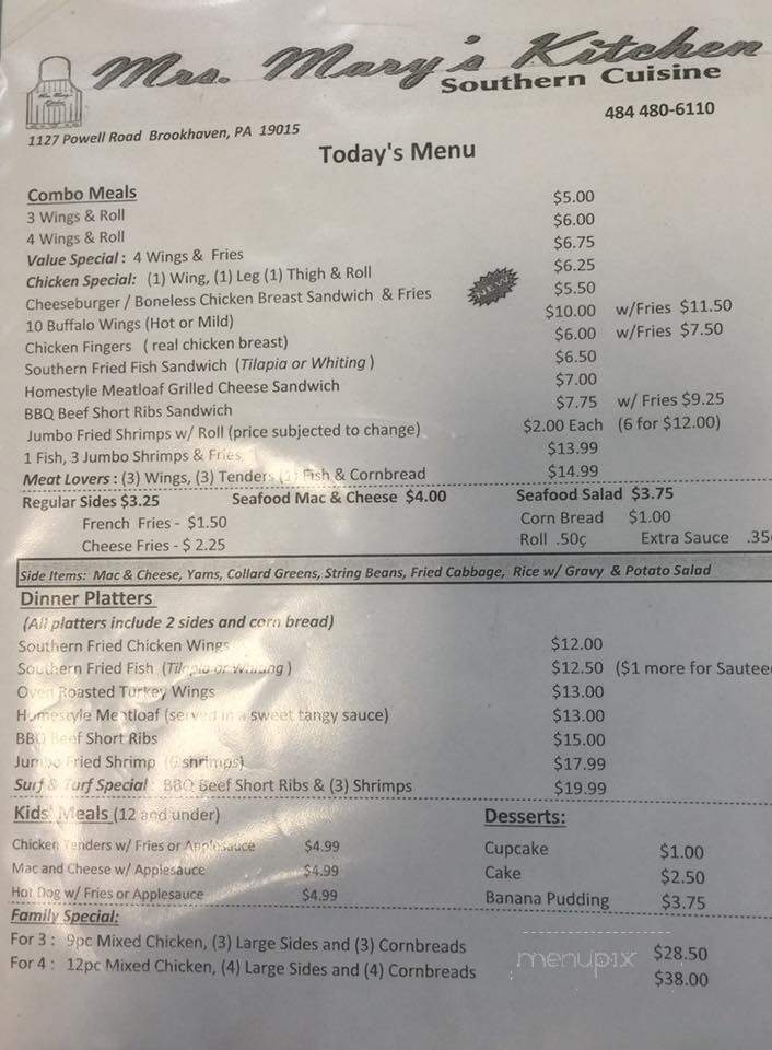 Mrs. Mary's Kitchen - Brookhaven, PA menu_pic