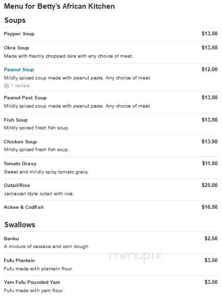 Betty's African Kitchen - Bridgeport, CT menu_pic