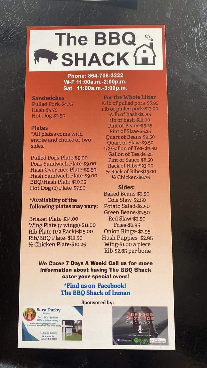 The BBQ Shack - Inman, SC menu_pic