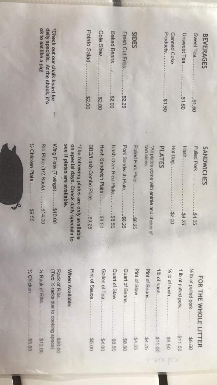 The BBQ Shack - Inman, SC menu_pic