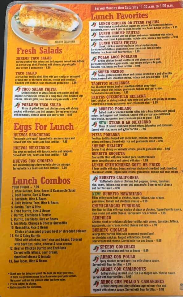 El Rancho Poblano - Chesterfield, IN menu_pic