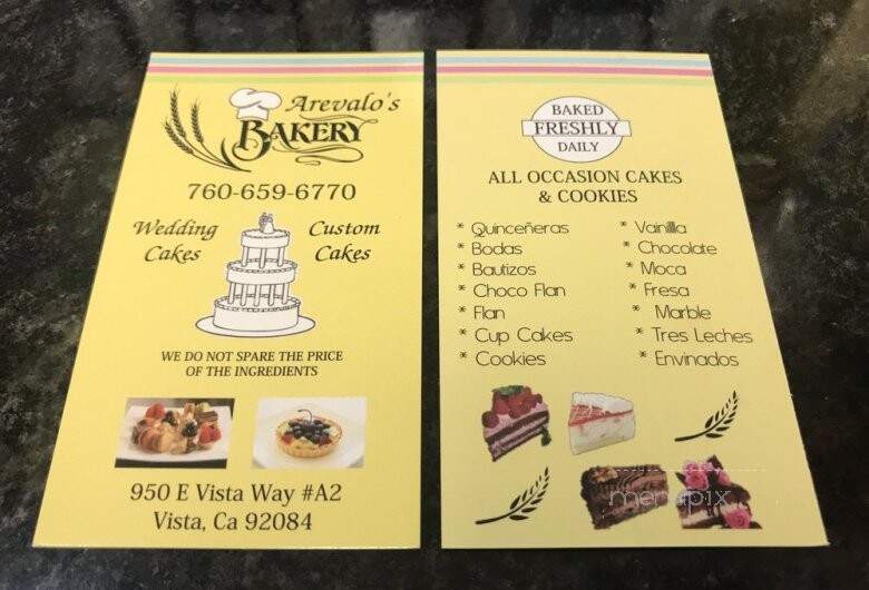 Arevalo's Bakery - Vista, CA menu_pic