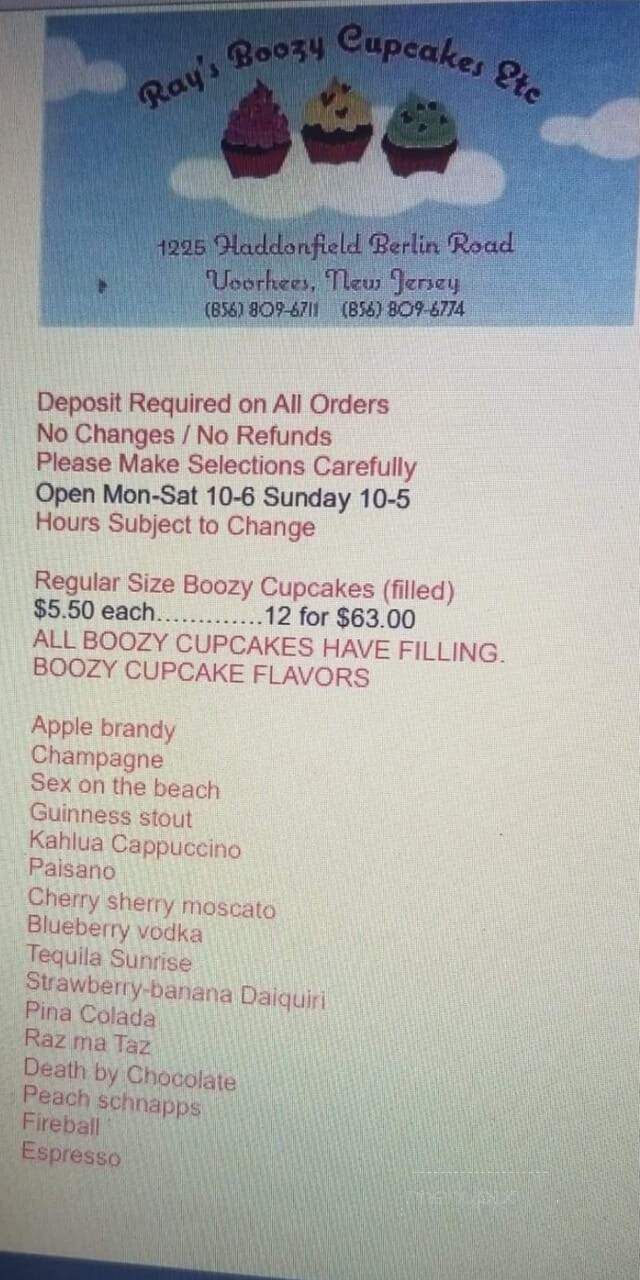 Ray's Boozy Cupcakes Bakery - Voorhees Township, NJ menu_pic