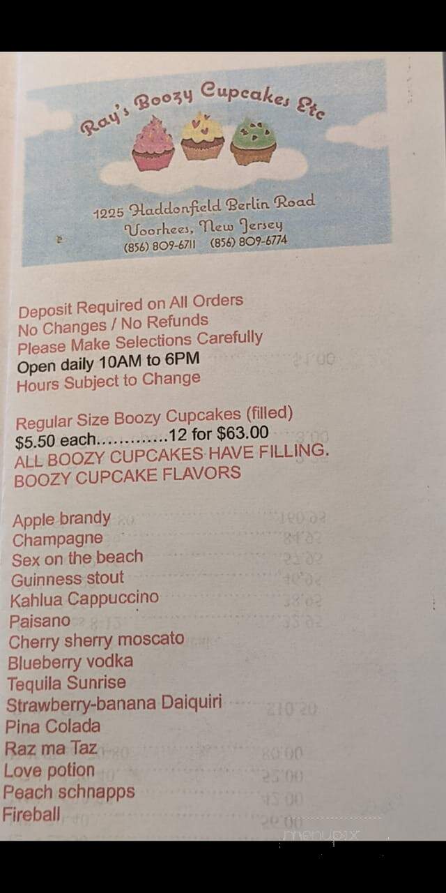 Ray's Boozy Cupcakes Bakery - Voorhees Township, NJ menu_pic