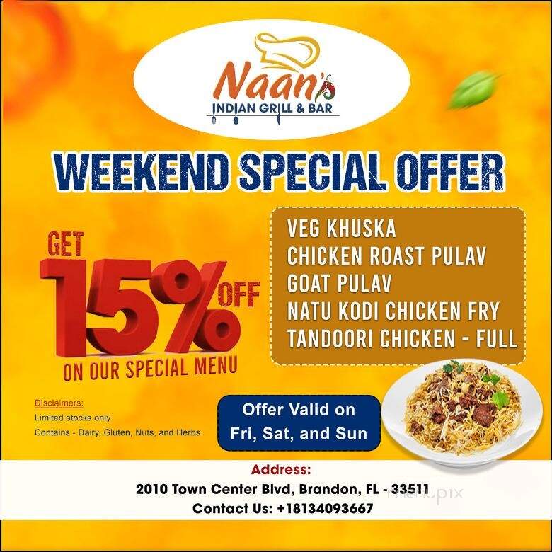 Naans Indian Bar and Grill - Brandon, FL menu_pic
