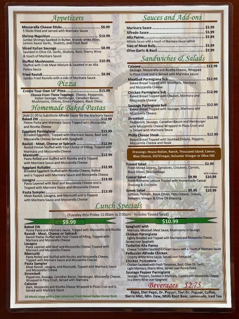 Vito's Italian Restaurant - Berryville, AR menu_pic