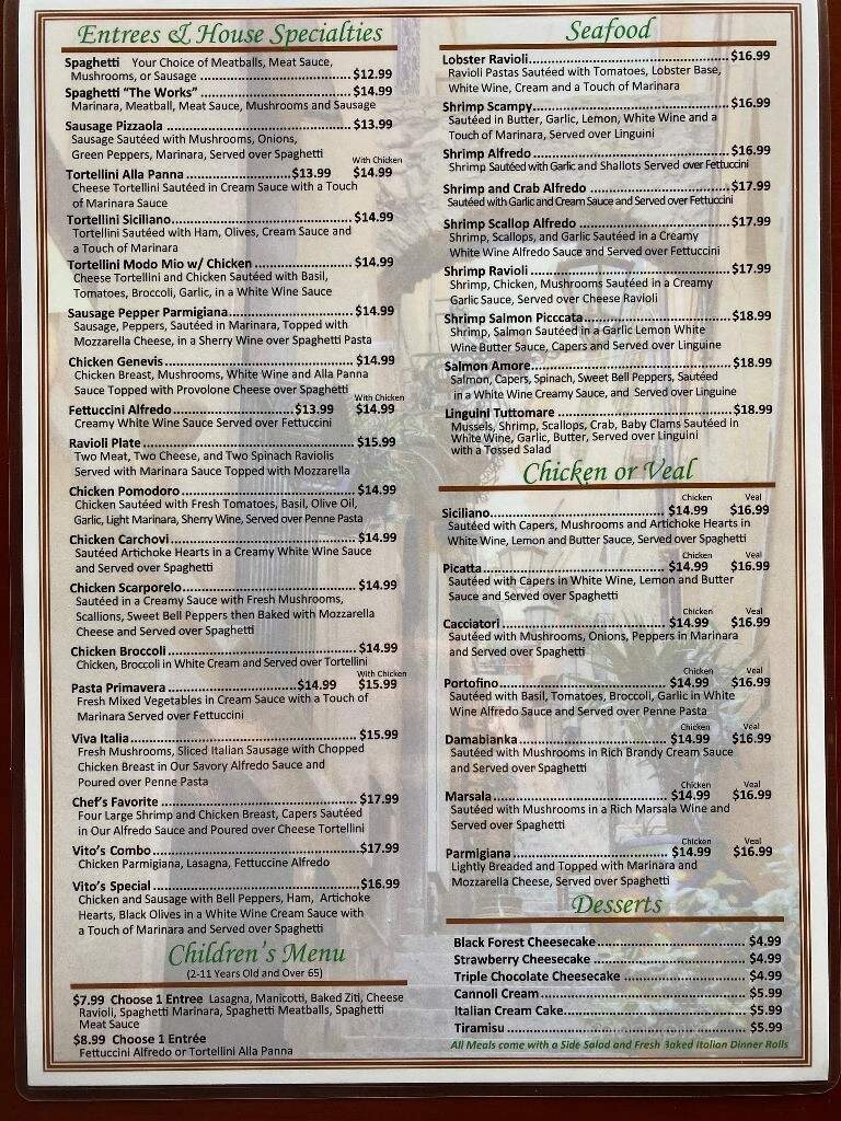 Vito's Italian Restaurant - Berryville, AR menu_pic