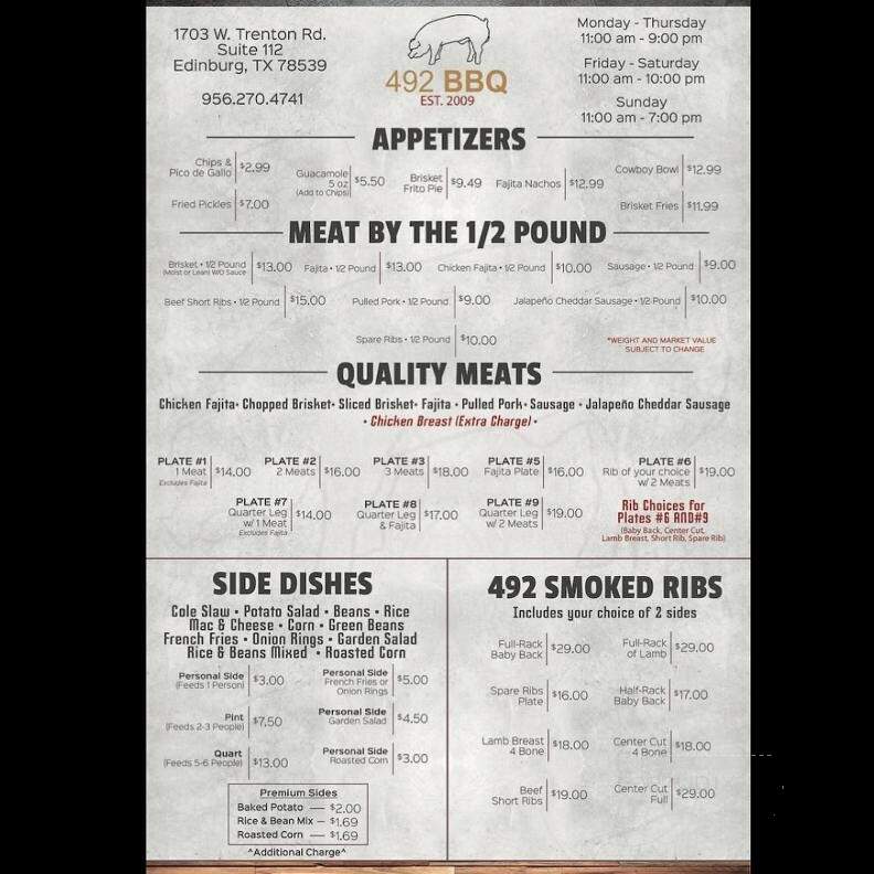 492 BBQ - Edinburg, TX menu_pic