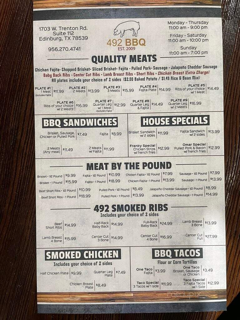 492 BBQ - Edinburg, TX menu_pic