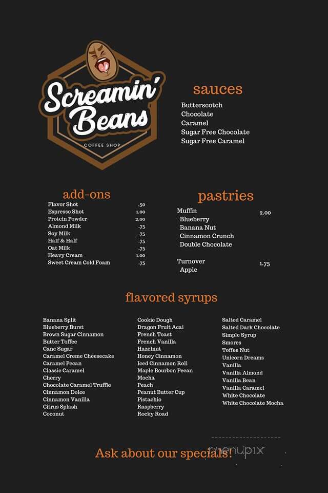 Menu of Screamin Beans Coffee in Stanton, KY 40380