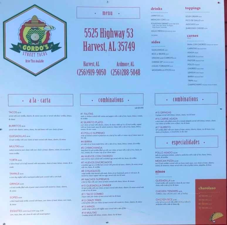 Gordos Street Tacos - Harvest, AL menu_pic