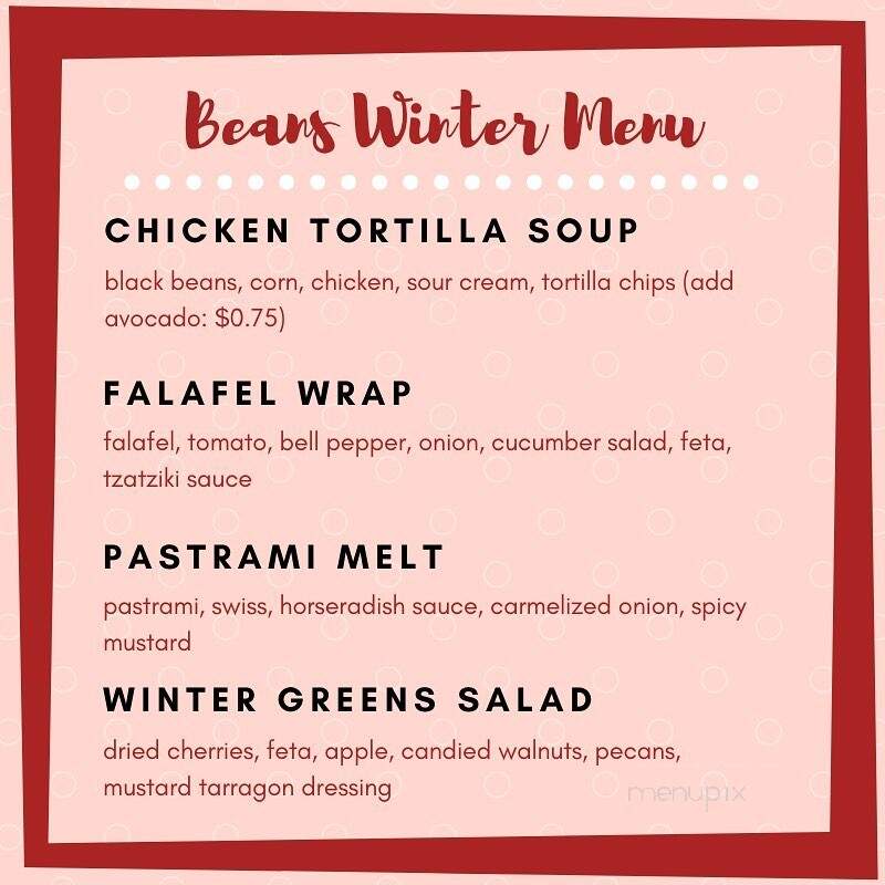 Beans Coffee Shop - Denver, CO menu_pic