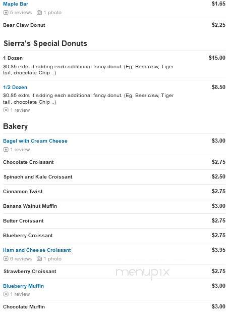 Sierra Donuts - Anaheim, CA menu_pic