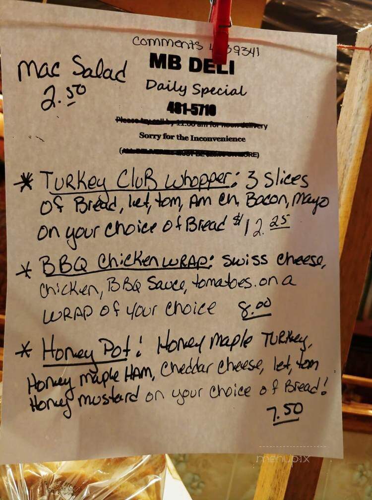 M B Deli - Malone, NY menu_pic