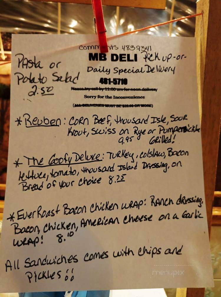M B Deli - Malone, NY menu_pic
