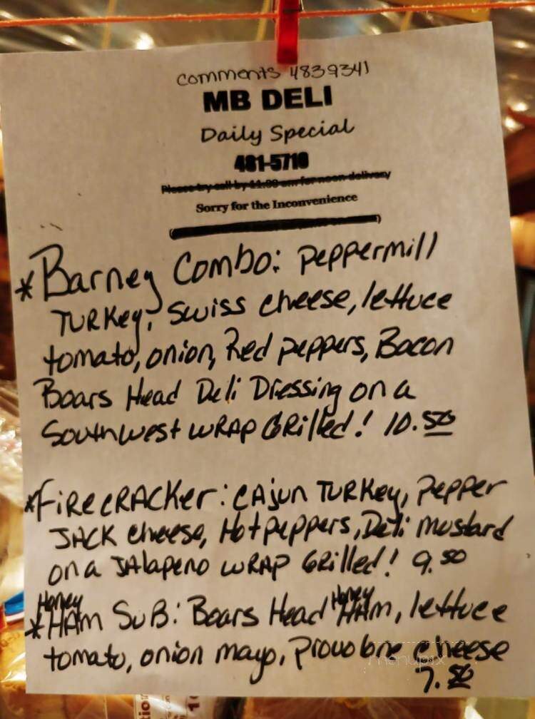 M B Deli - Malone, NY menu_pic