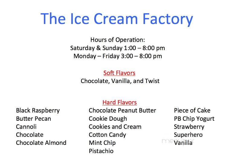 Ice Cream Factory - Chadwicks, NY menu_pic